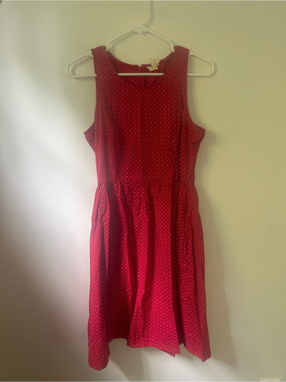 Mata Traders Red Sleeveless A-Line Dress with Tiny Dot Print